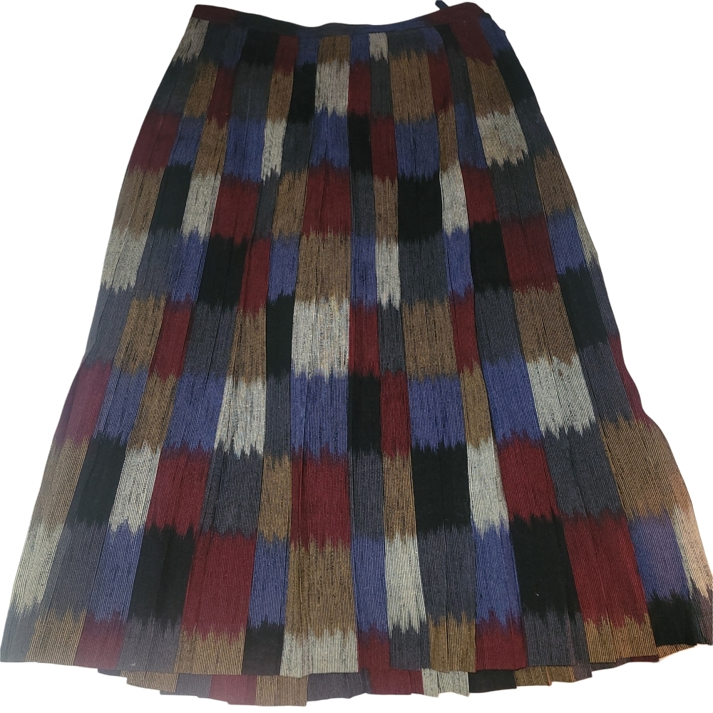 Vintage Multicolor Patterned Pure Wool Pleated A-line Made In France Skirt - Picture 3 of 5